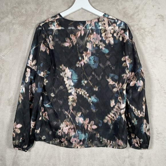 Jigsaw Floral Chiffon Long Sleeve Blouse Size 4 Semi Sheer Textured Flowy Artsy - Picture 3 of 12